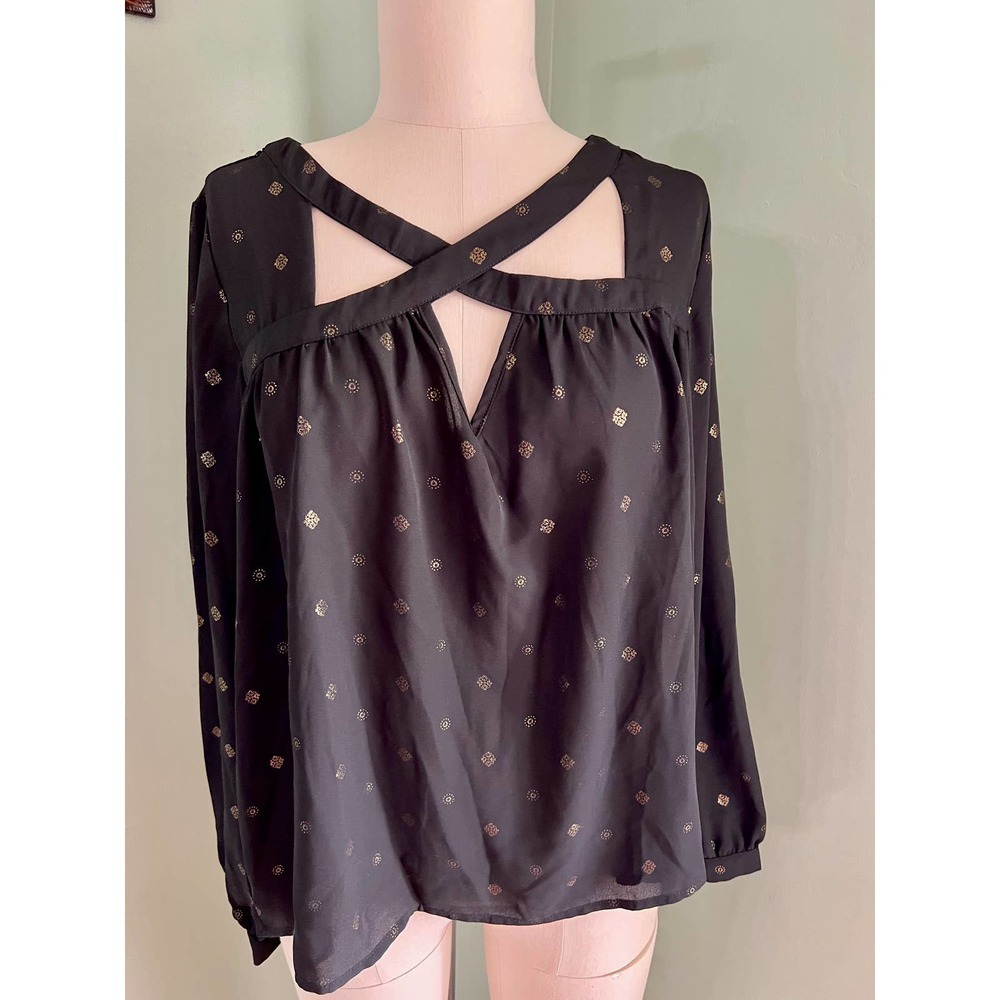 Ci Sono Black and Gold Long Sleeve Blouse Large